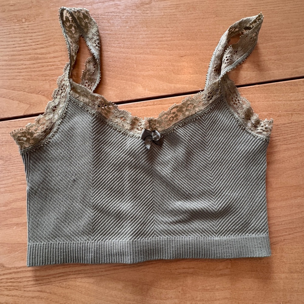 Lace Trim Bralette Womens XS Ribbed Stretch Earthy Boho Fairy Summer Festival